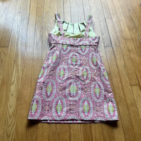 Milly Sz 4 Pink Gold Metallic Brocade Embroidered Sleeveless Cutout Sheath Dress - Picture 13 of 15